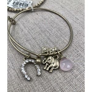 FREE W/PURCHASE Macy's Wire Bangle Bracelet Set Brass Charm Pink Stone Horseshoe